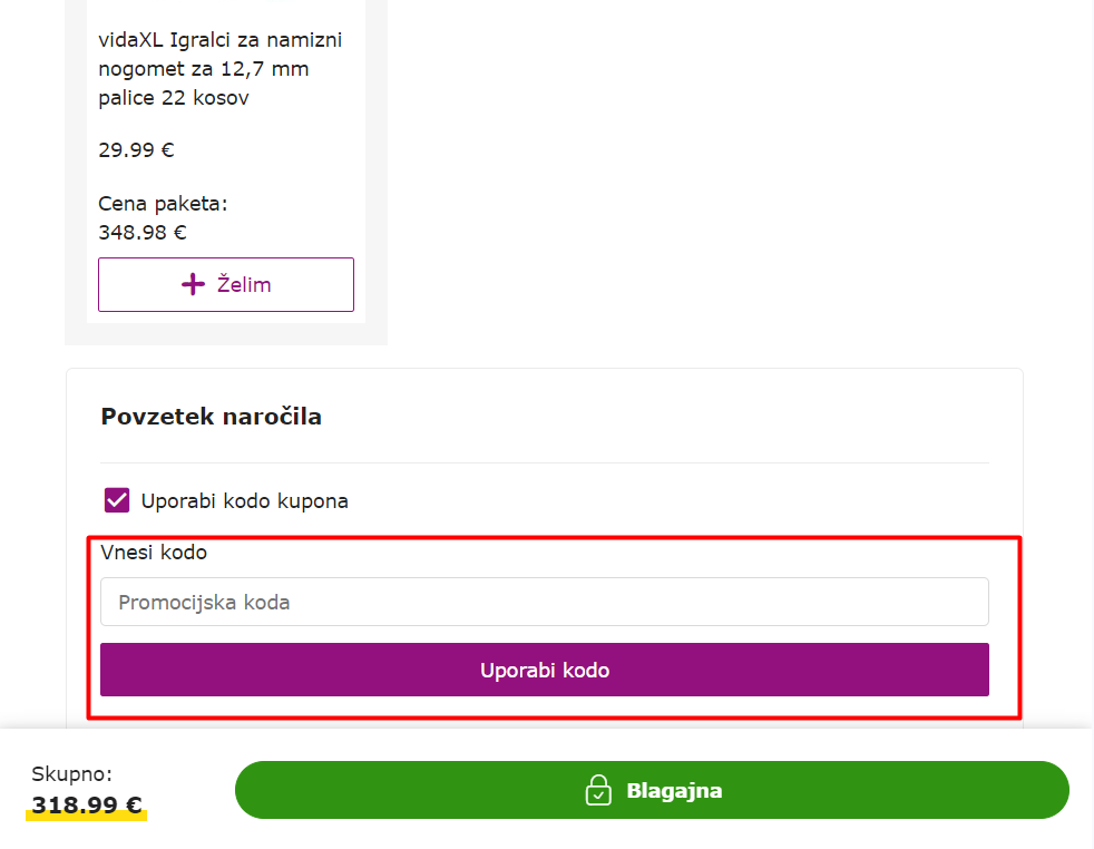 vidaXL koda za popust