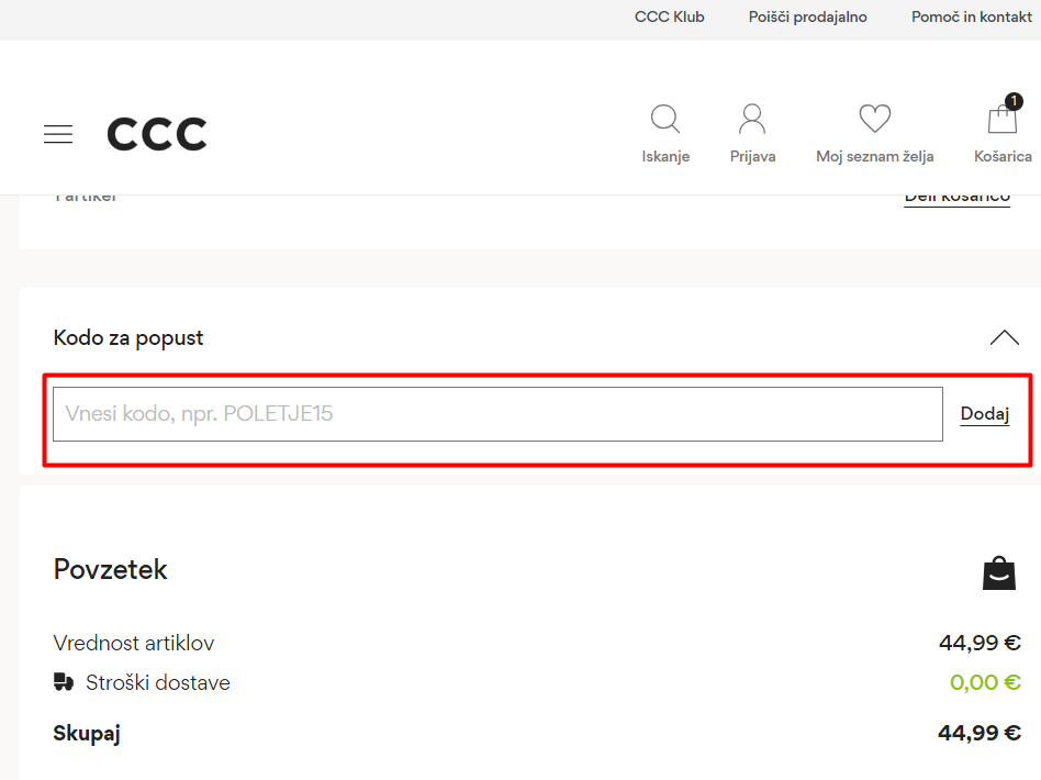 CCC koda za popust